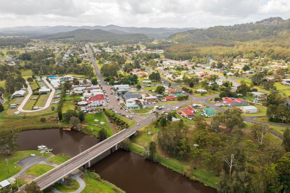 Aerial,View,Of,Bulahdelah,And,The,Myall,River,,Nsw,,Australia.